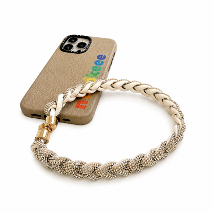 Crystal braided wristlet - White