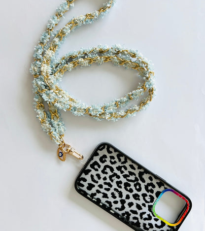 Light blue tweed link Interwoven Crossbody Lanyard