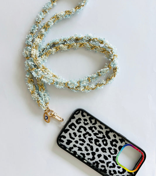 Light blue tweed link Interwoven Crossbody Lanyard