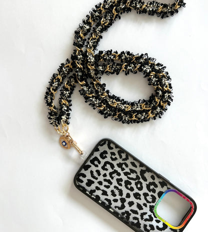 Black and white link Interwoven Crossbody Lanyard