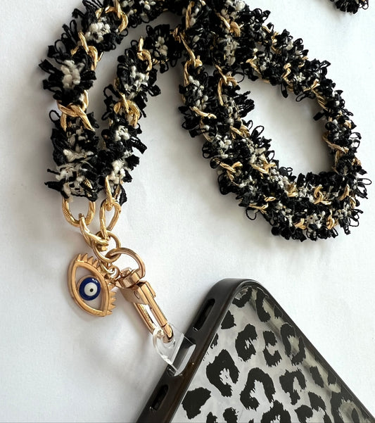 Black and white link Interwoven Crossbody Lanyard