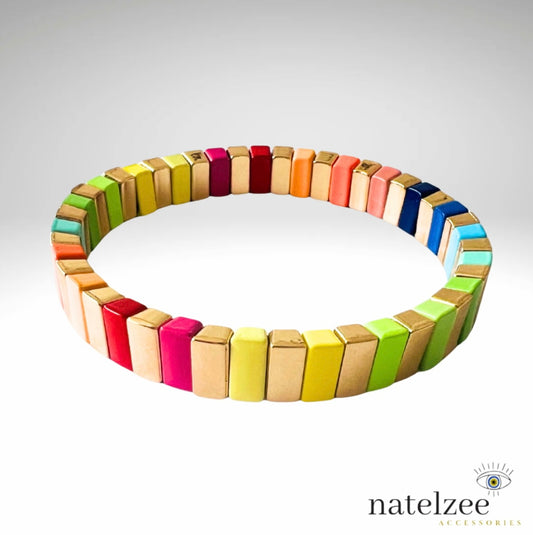 Brass Enamel Bracelet - Rainbow & Gold