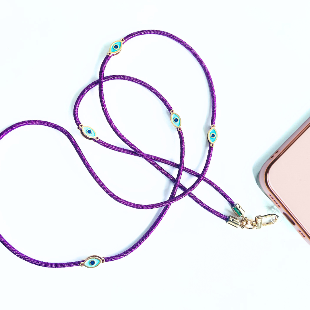 Metallic Corded Crossbody Phone Lanyard - Aubergine