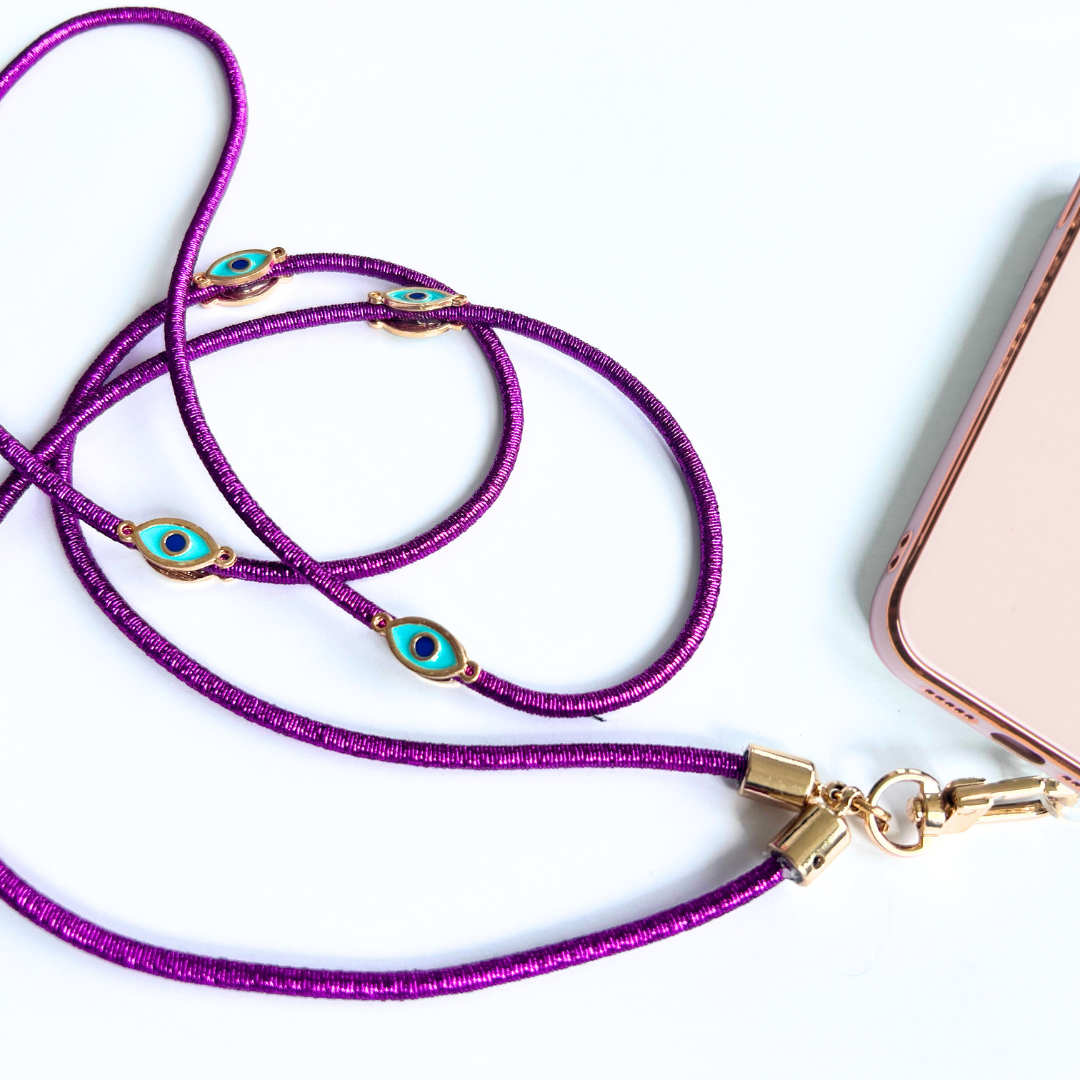 Metallic Corded Crossbody Phone Lanyard - Aubergine