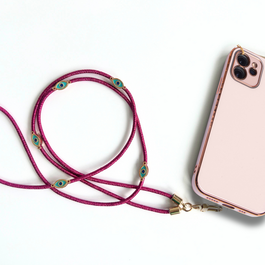 Metallic Corded Crossbody Phone Lanyard - Magenta