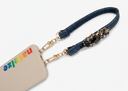 Denim Rhinestone Black Wristlet