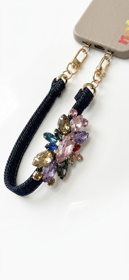 Denim Rhinestone Multi Wristlet