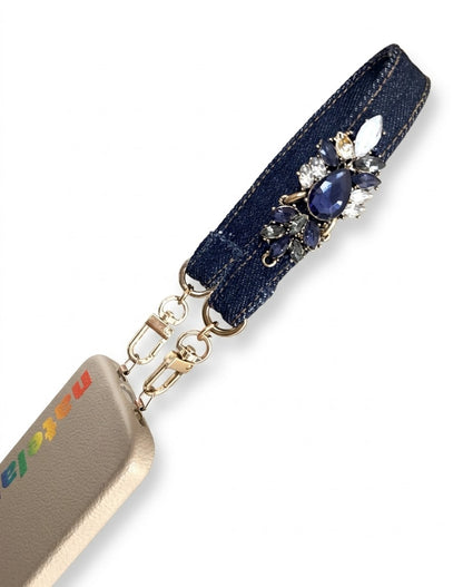 Denim Rhinestone Blue Wristlet