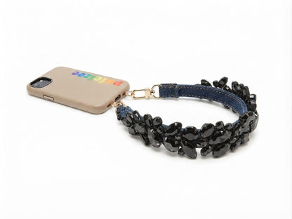 Denim Wristlet with Black Rhinestones