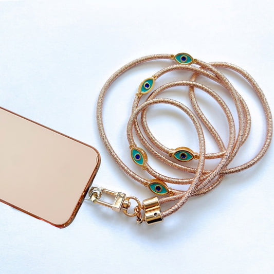 Metallic Corded Crosbody Phone Lanyard - Rose Gold