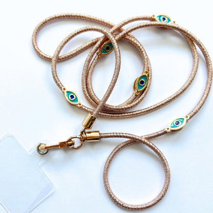 Metallic Corded Crosbody Phone Lanyard - Rose Gold