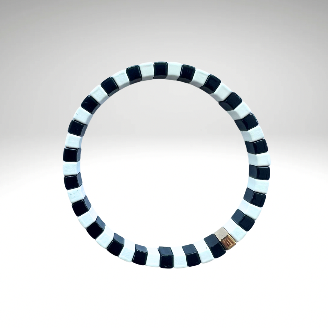 Brass Enamel Bracelet - Black and White