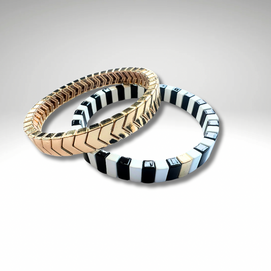 Brass Enamel Bracelet - Black and White