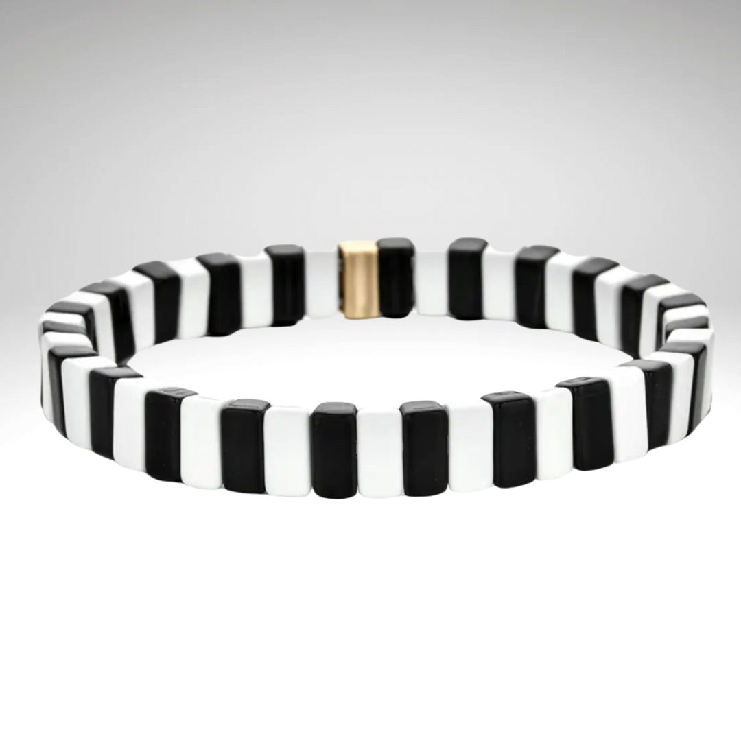 Brass Enamel Bracelet - Black and White