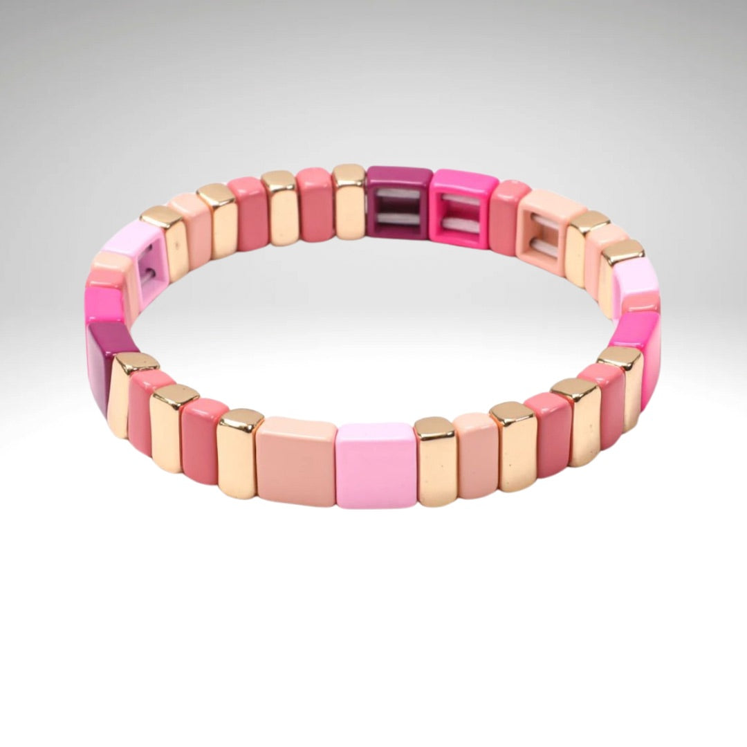 Brass Enamel Bracelet - Pink & Gold