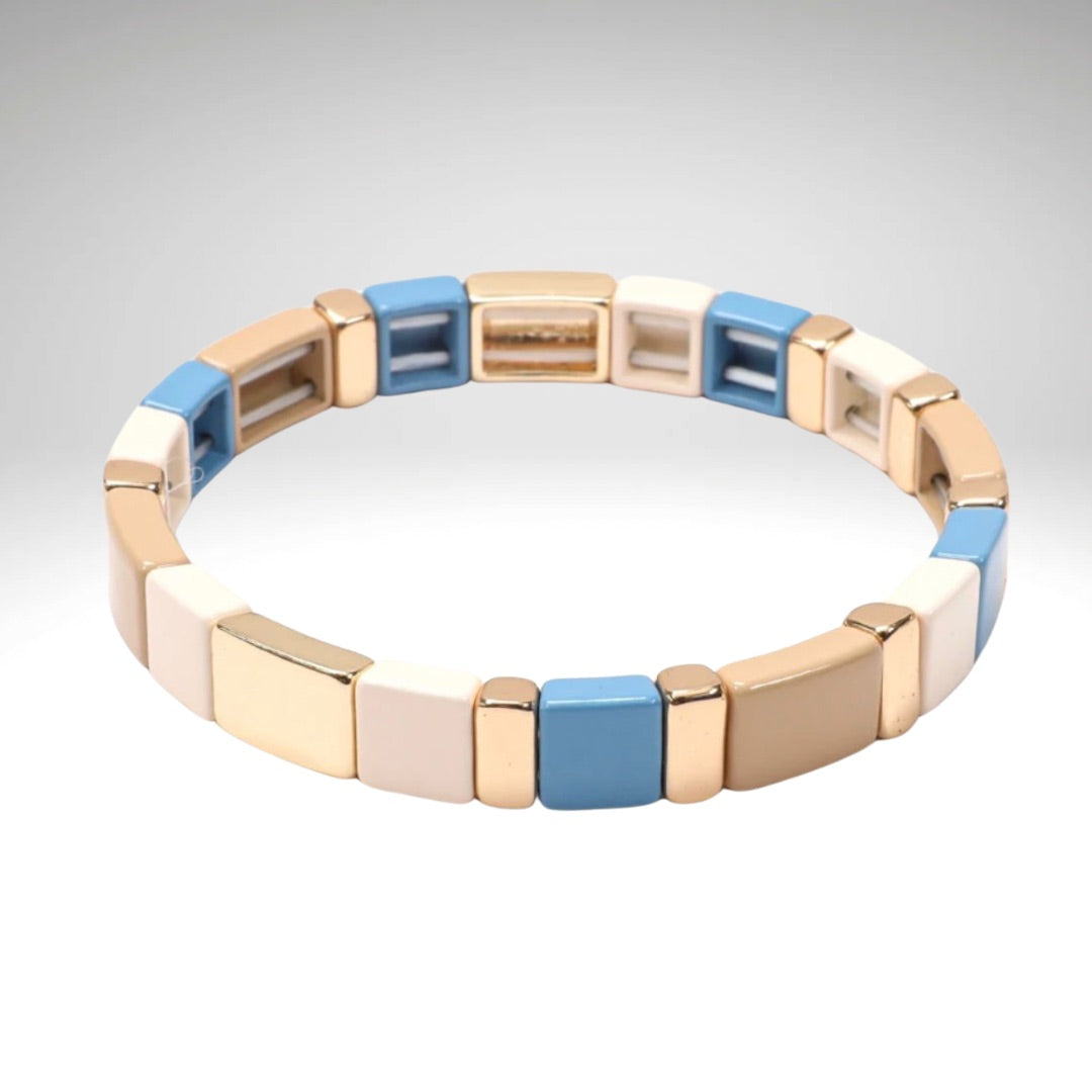 Brass Enamel Bracelet - Beige & Blue