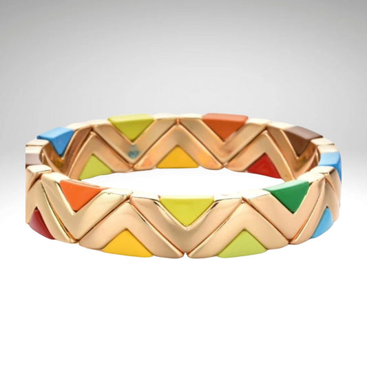 Brass Enamel Bracelet - Rainbow & Gold