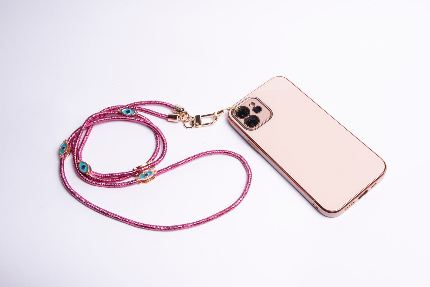 Metallic Corded Crossbody Phone Lanyard - Pink