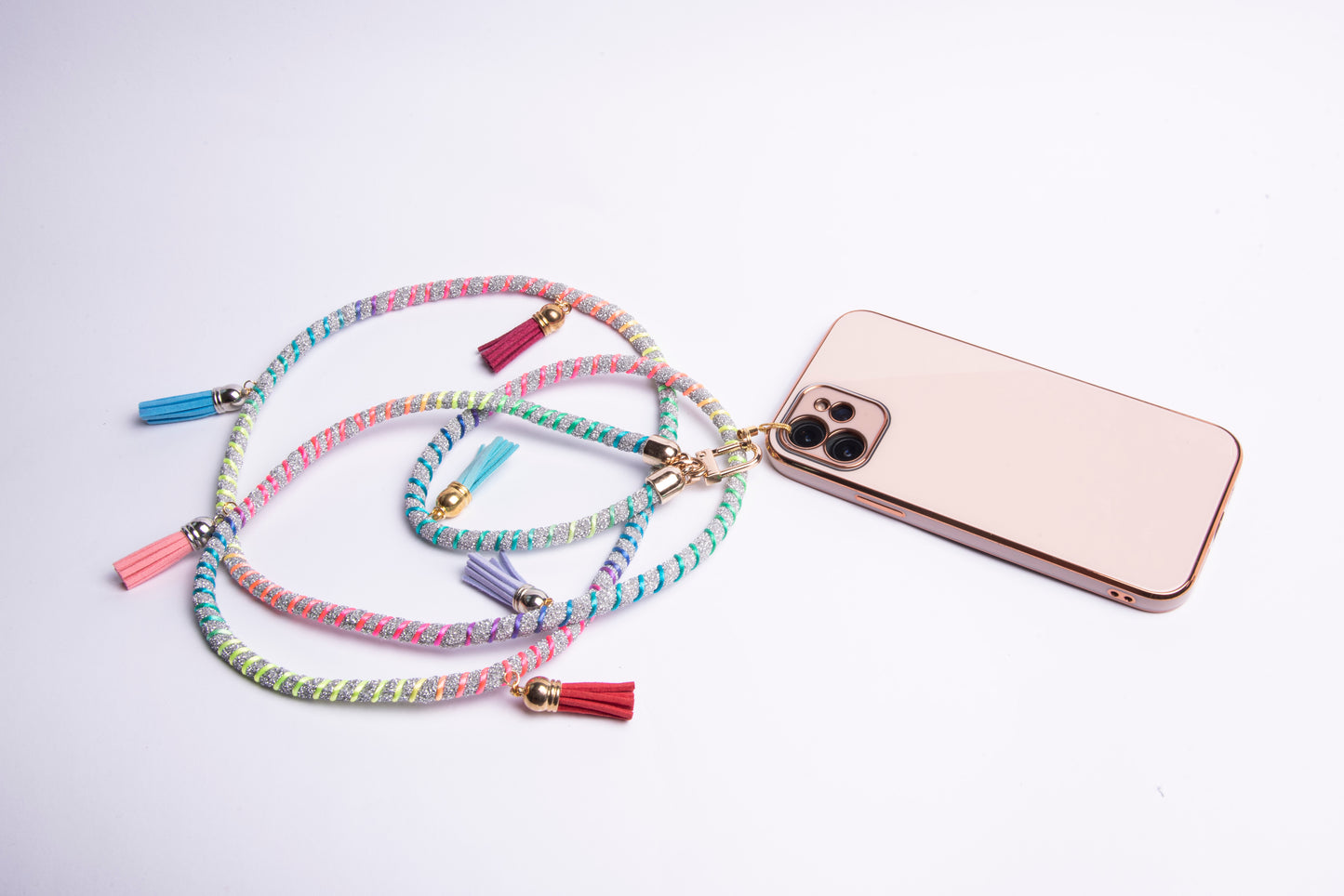 Foam Wrapped Crossbody Phone Lanyard - Silver and Neon