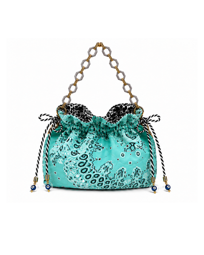 Turquoise Reversible Bandana Bag