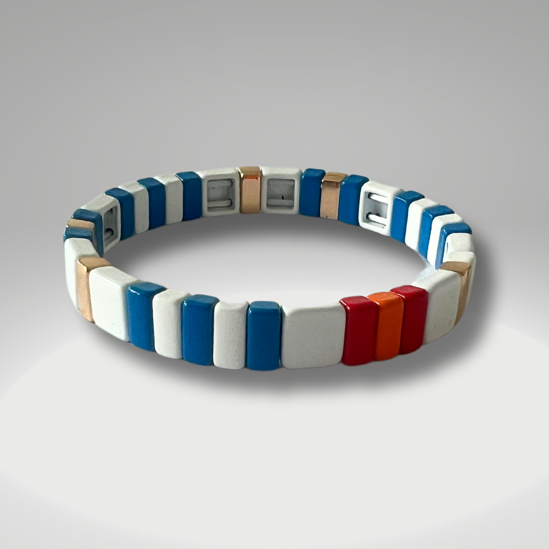 Brass Enamel Bracelets - Blue & White