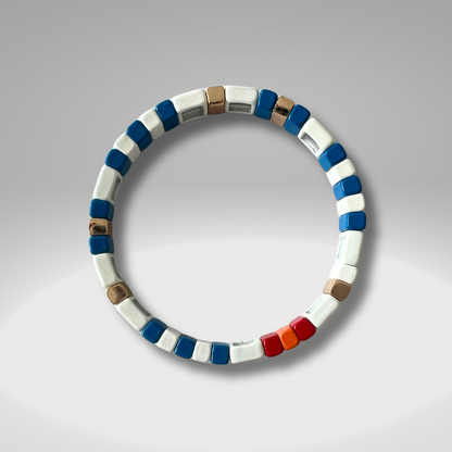 Brass Enamel Bracelets - Blue & White