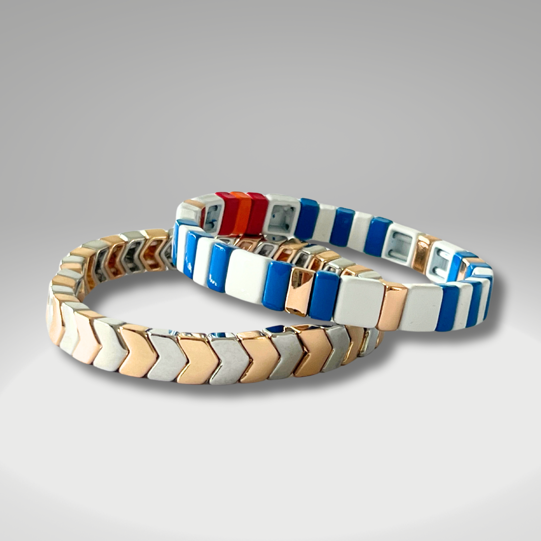 Brass Enamel Bracelets - Blue & White