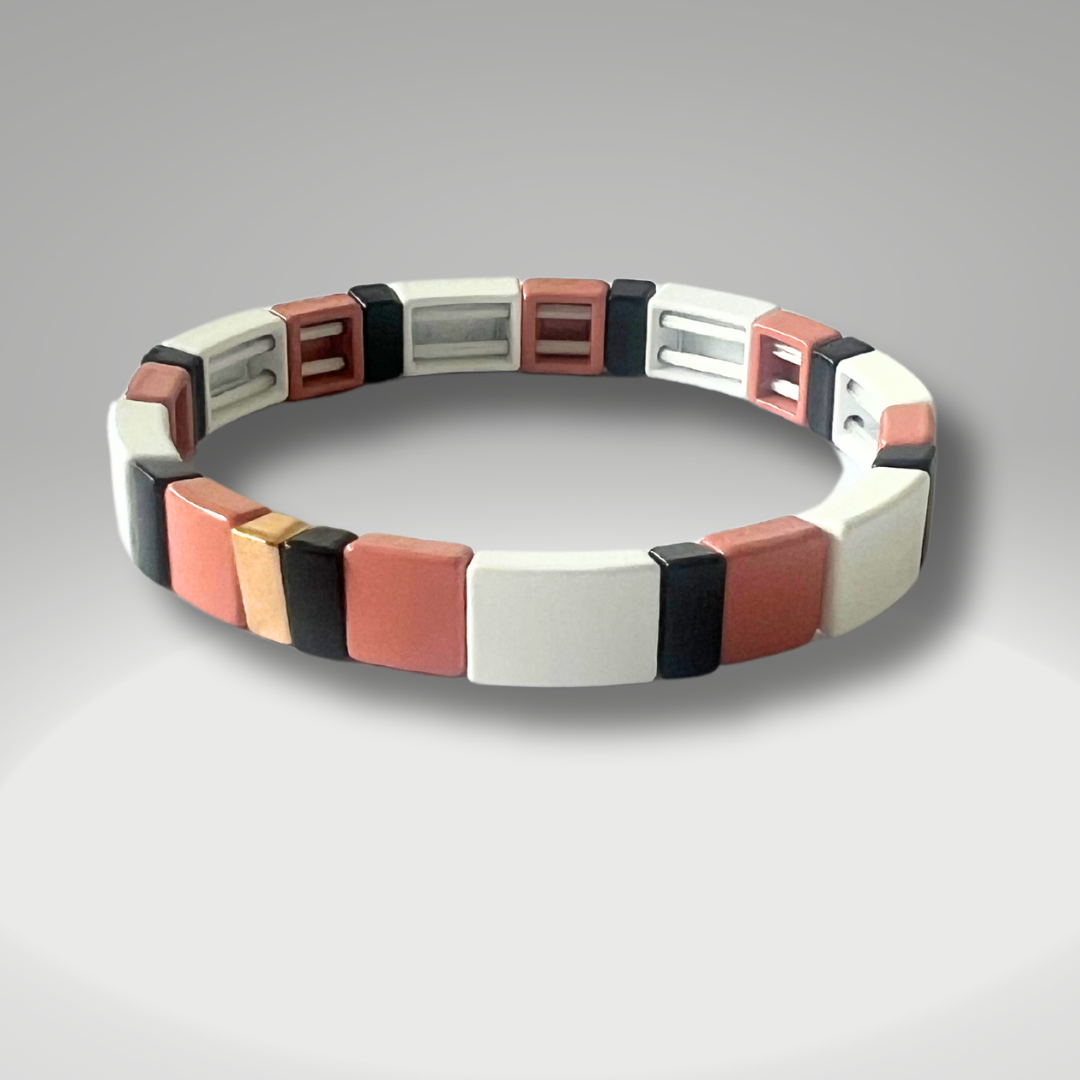 Brass Enamel Bracelets - Black, White & Dusty Rose