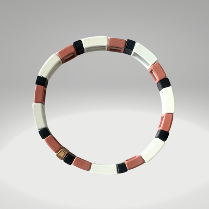 Brass Enamel Bracelets - Black, White & Dusty Rose